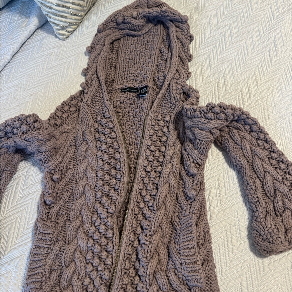 Moda International Cable Knit Hooded jacket - Taupe